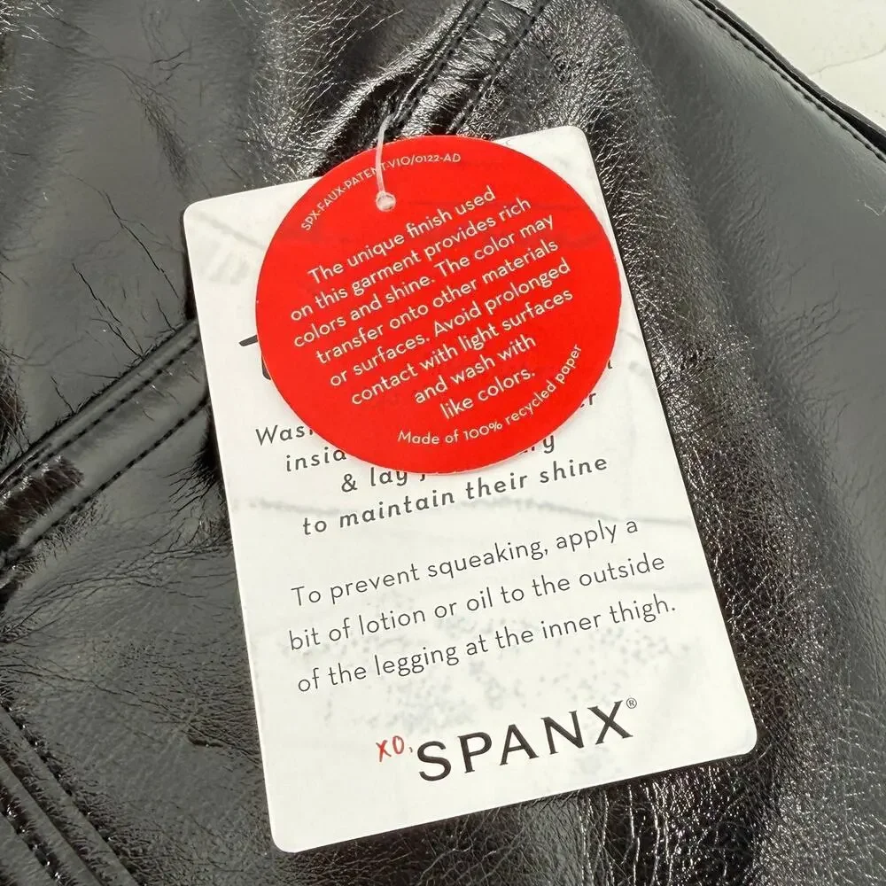 Spanx Faux Leather Shiny Wet Look Black High Rise Leggings Womens Size Small